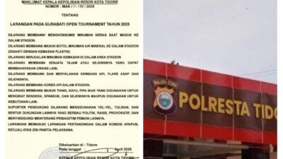 Polres Tidore Terbitkan Maklumat 9 Larangan Ketat di Gurabati Open Tournament 2025